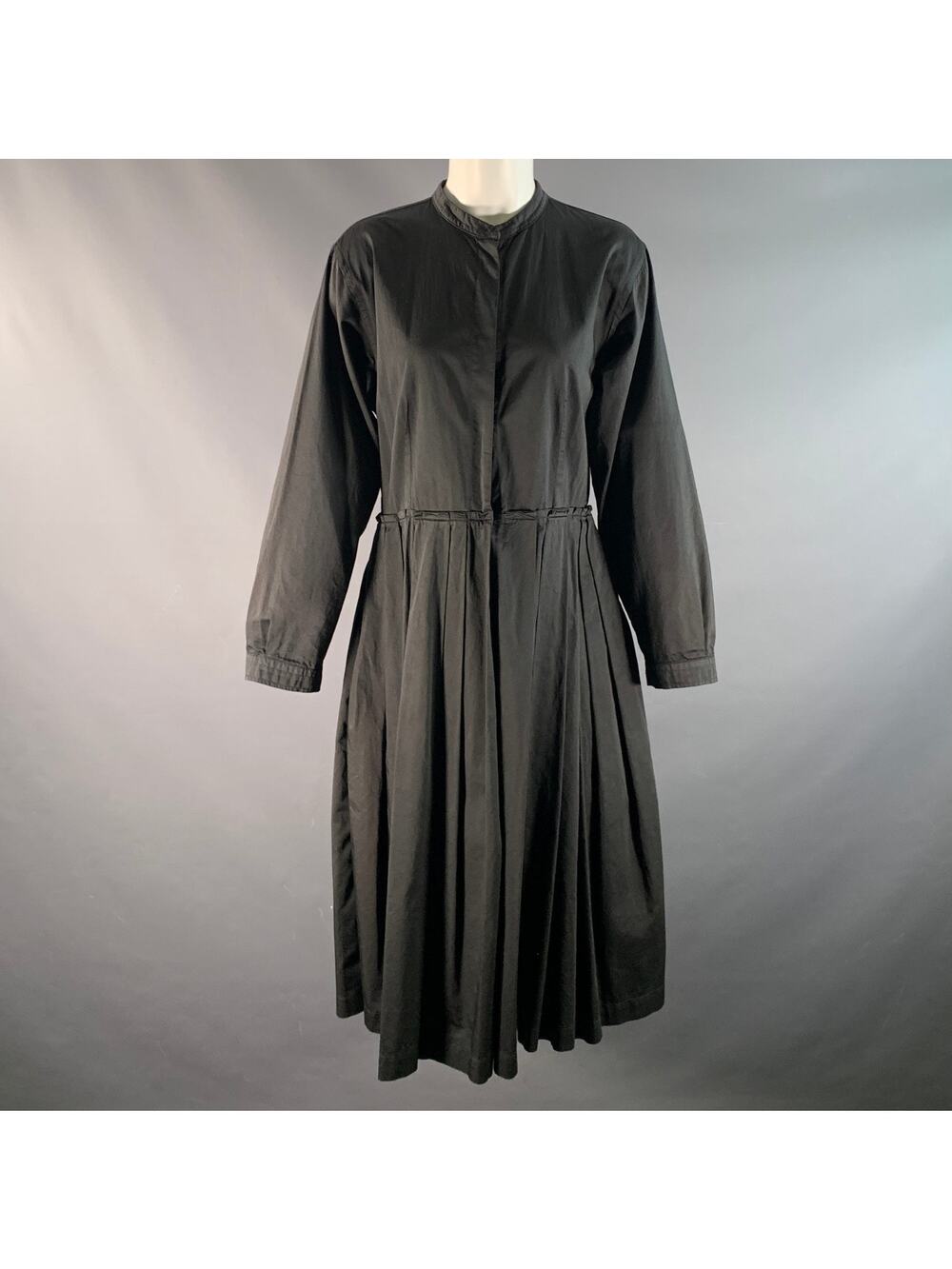 SOFIE D'HOORE Size L Black Cotton Pleated Snaps Midi Dress